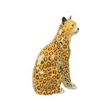 Vintage Leopard Cheetah Statue Glazed Ceramic 1980s Italy