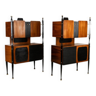 Pair of Italian cabinets in teak veneer. 1960s.