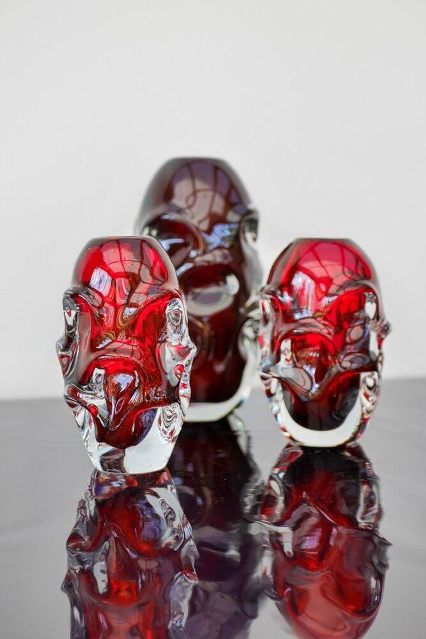 Vases en cristal rouge par Augustsson pour Åseda, ensemble de 2