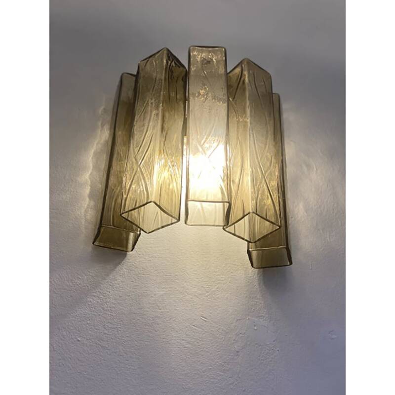 Mid-Century Modern Style Fumè "Squared" Murano Glass Wall Sconce