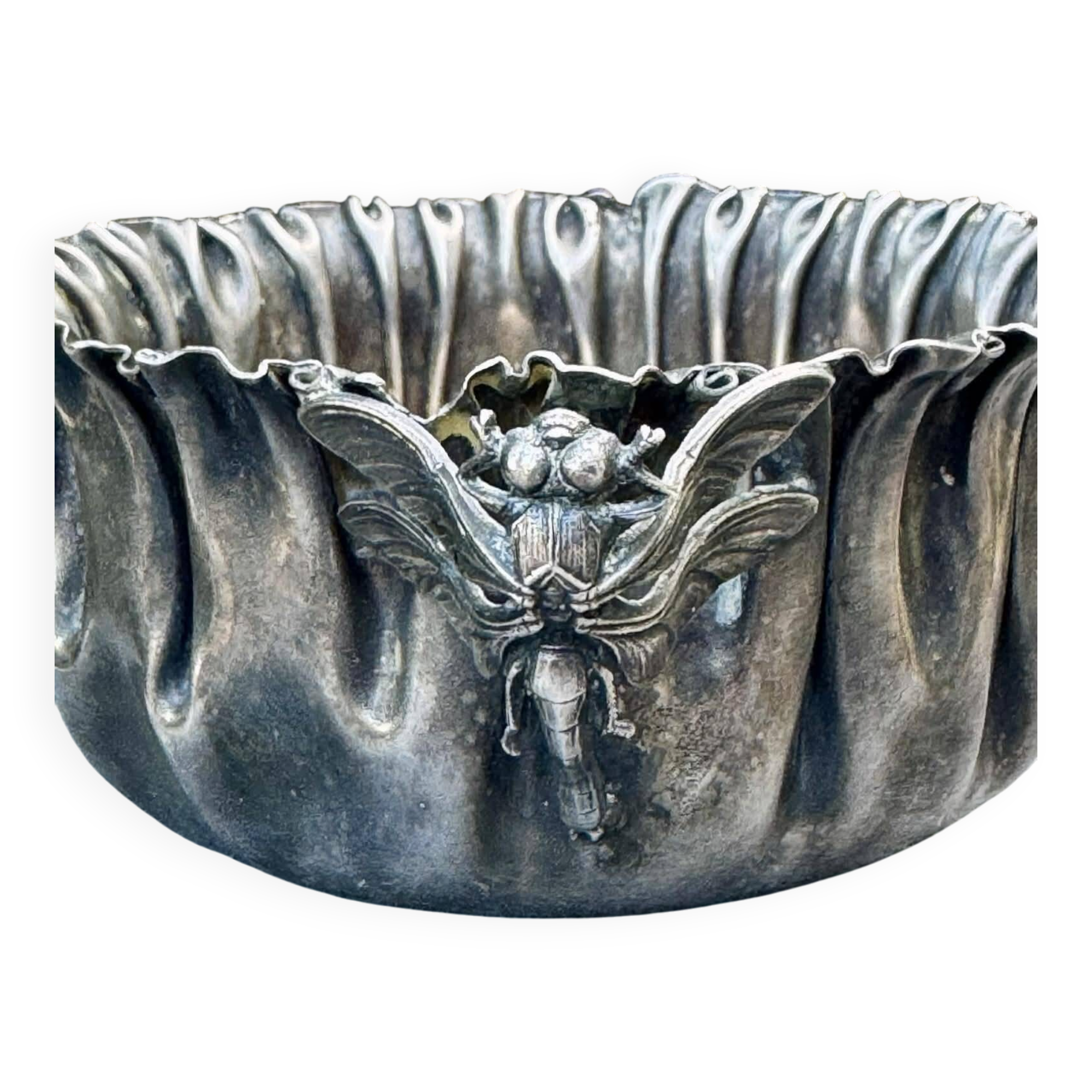 Silver fruit bowl with dragonflies Art Nouveau