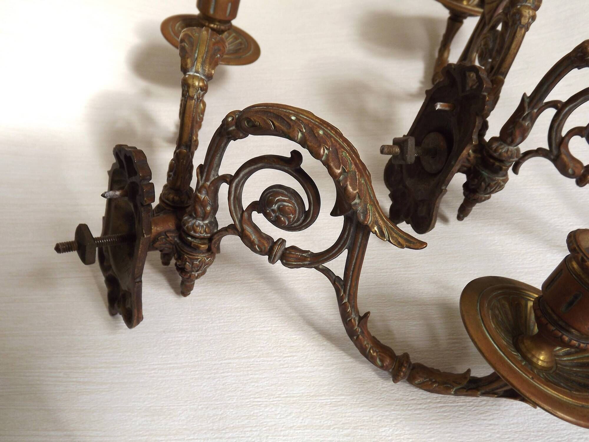 Pair of French Antique Signed GAVEAU 12 Double Piano Candle Sconces