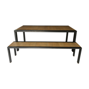 Table avec banc Fermob en bois naturel et fer