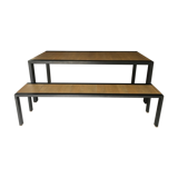 Table with Fermob bench in natural wood and iron