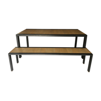 Table avec banc Fermob en bois naturel et fer