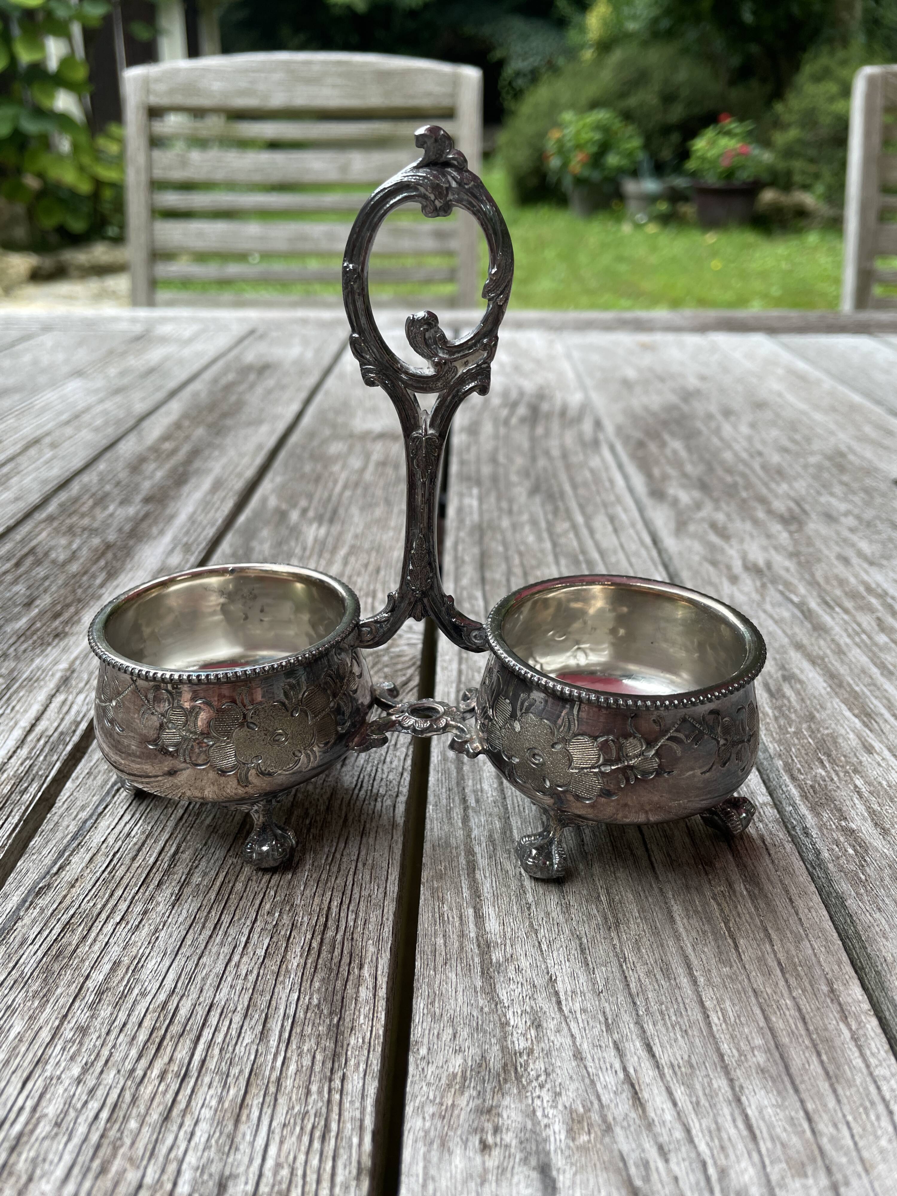 Double silver plated table salt shaker Armand Frenais 19th century Art Nouveau