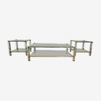 Pair of sofa ends and coffee table Pierre Vandel in altuglas