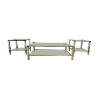 Pair of sofa ends and coffee table Pierre Vandel in altuglas