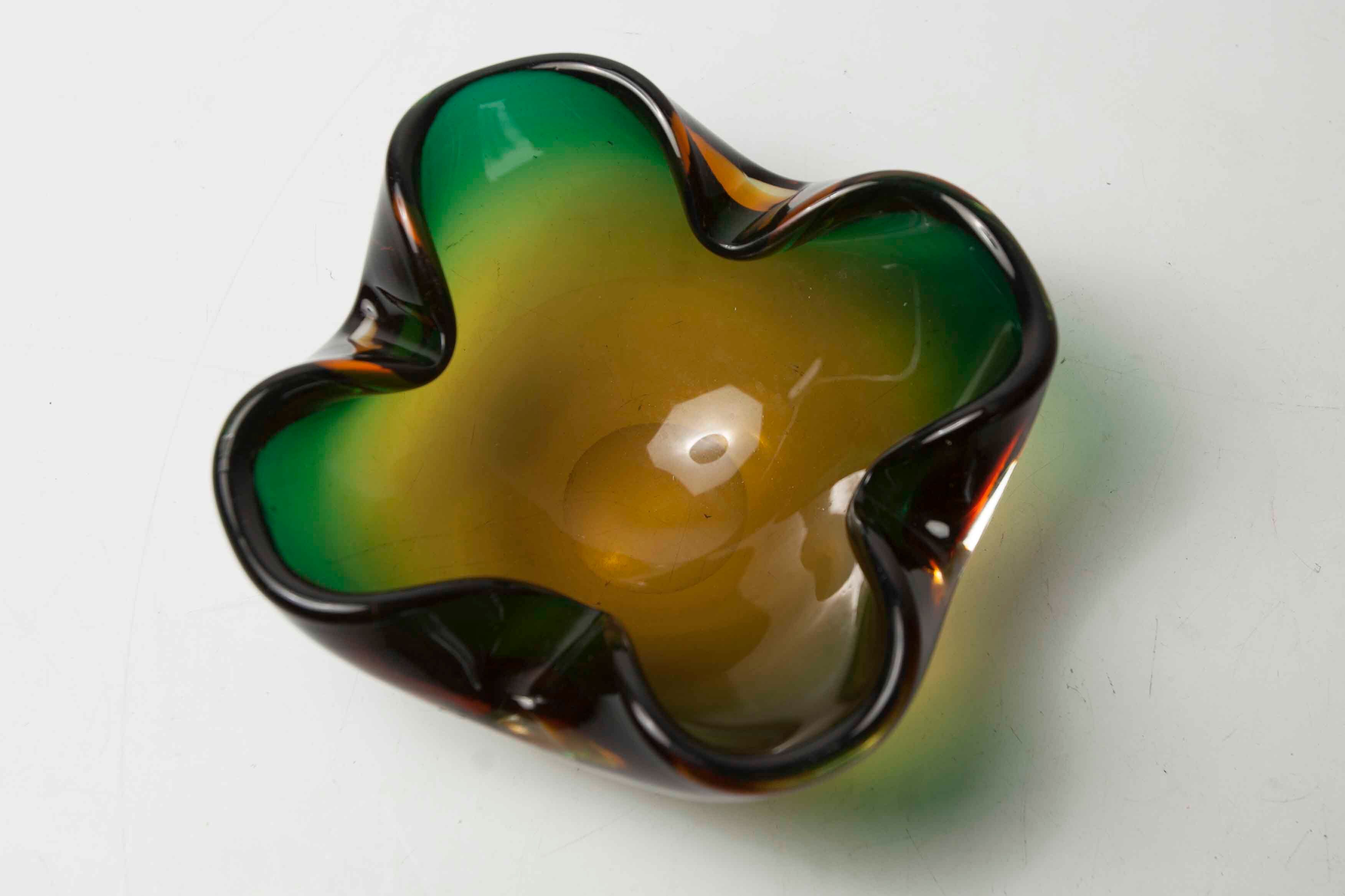 Murano 60's green and yellow ashtray