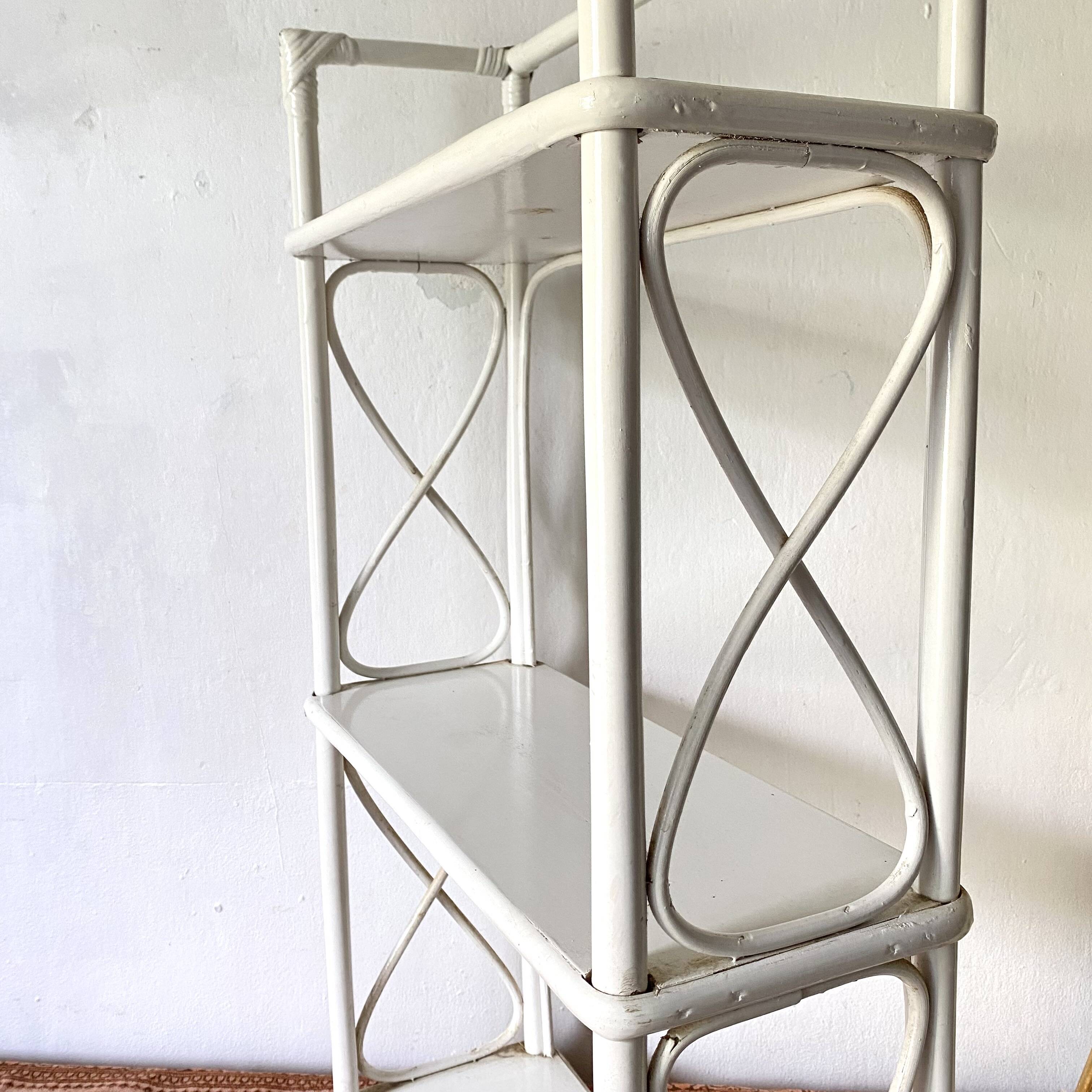 Vintage white lacquered rattan shelf