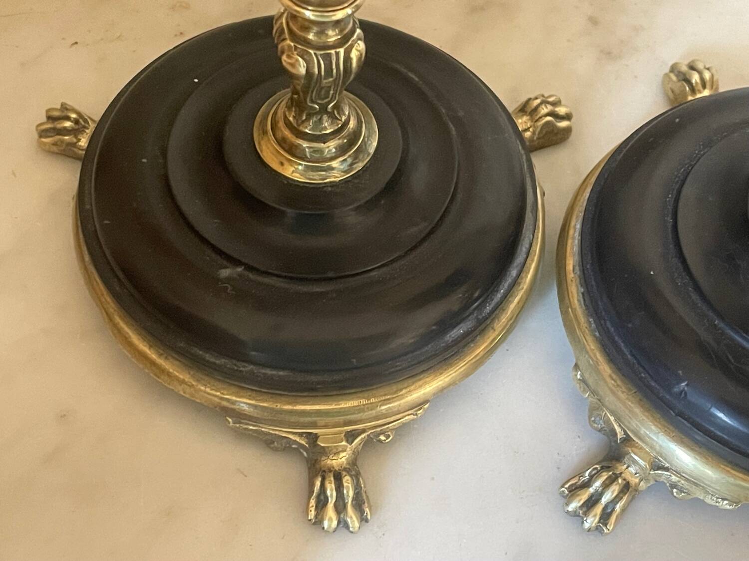 Pair of marble and brass candlesticks circa 1860