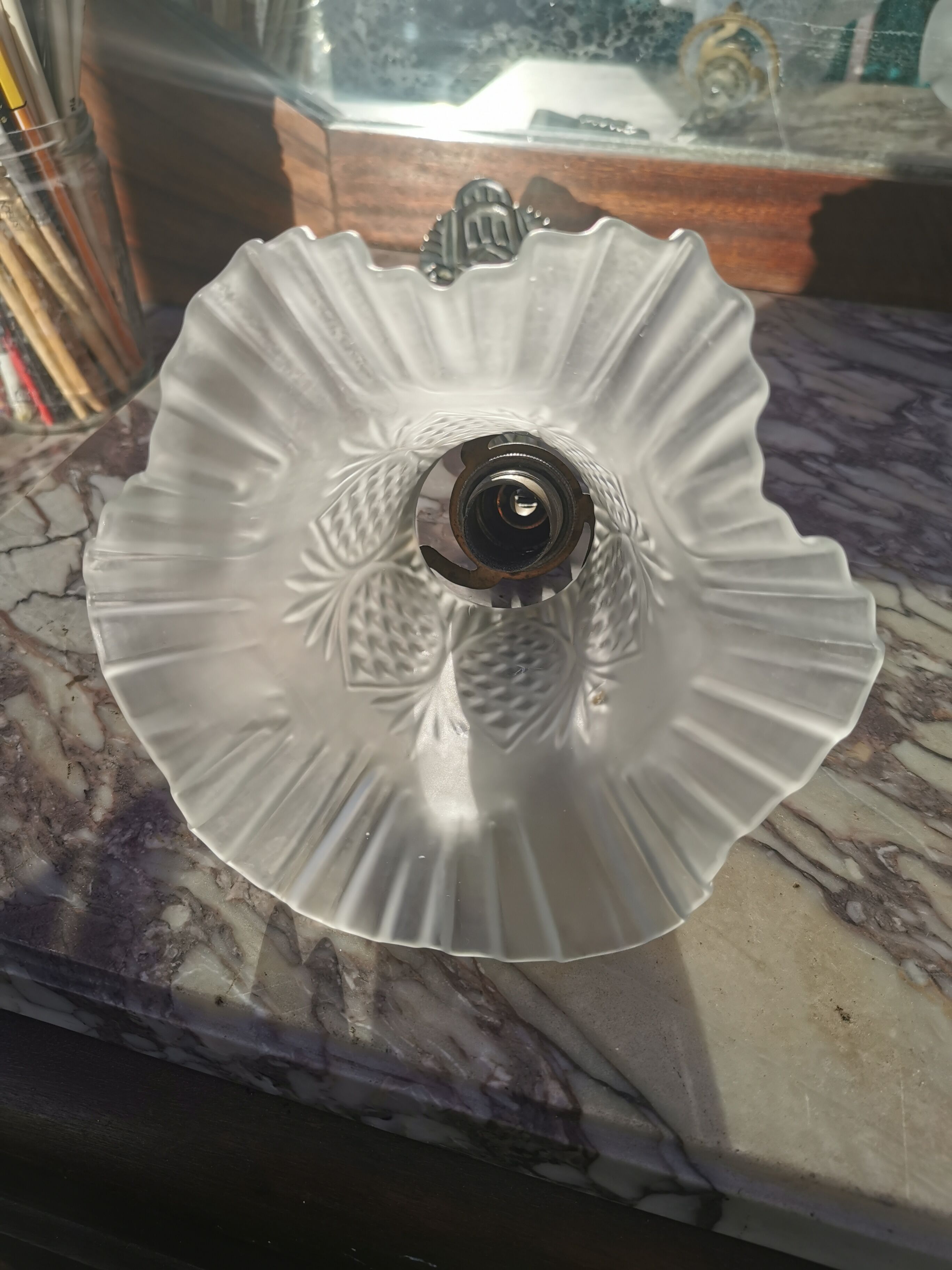 Pair of Art Deco wall lamps glass and metal