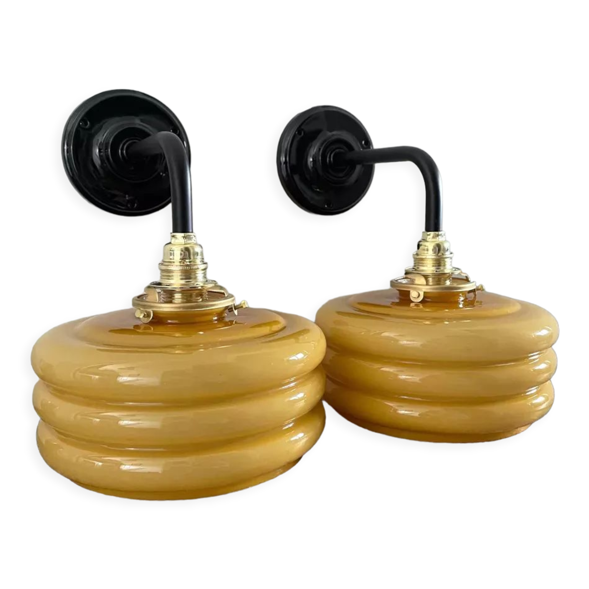 Pair of art deco opaline wall lights