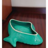 Plat Magdalithe en céramique en forme de poisson turquoise et doré des années 1950