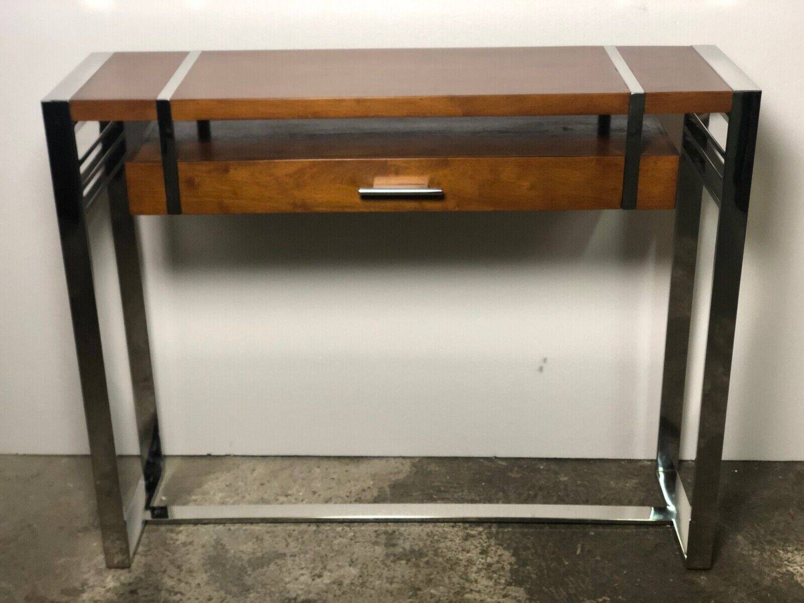 Art Deco style console in dark walnut rubber tree and chrome foot