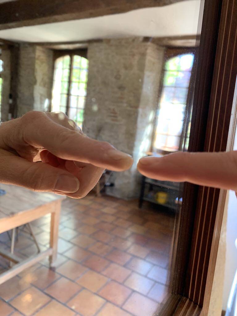 Antique mirror with solid wood frame