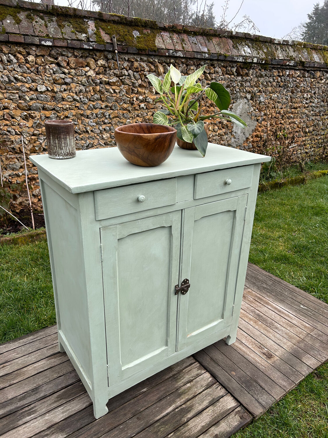 Renovated green mastic Parisian buffet.