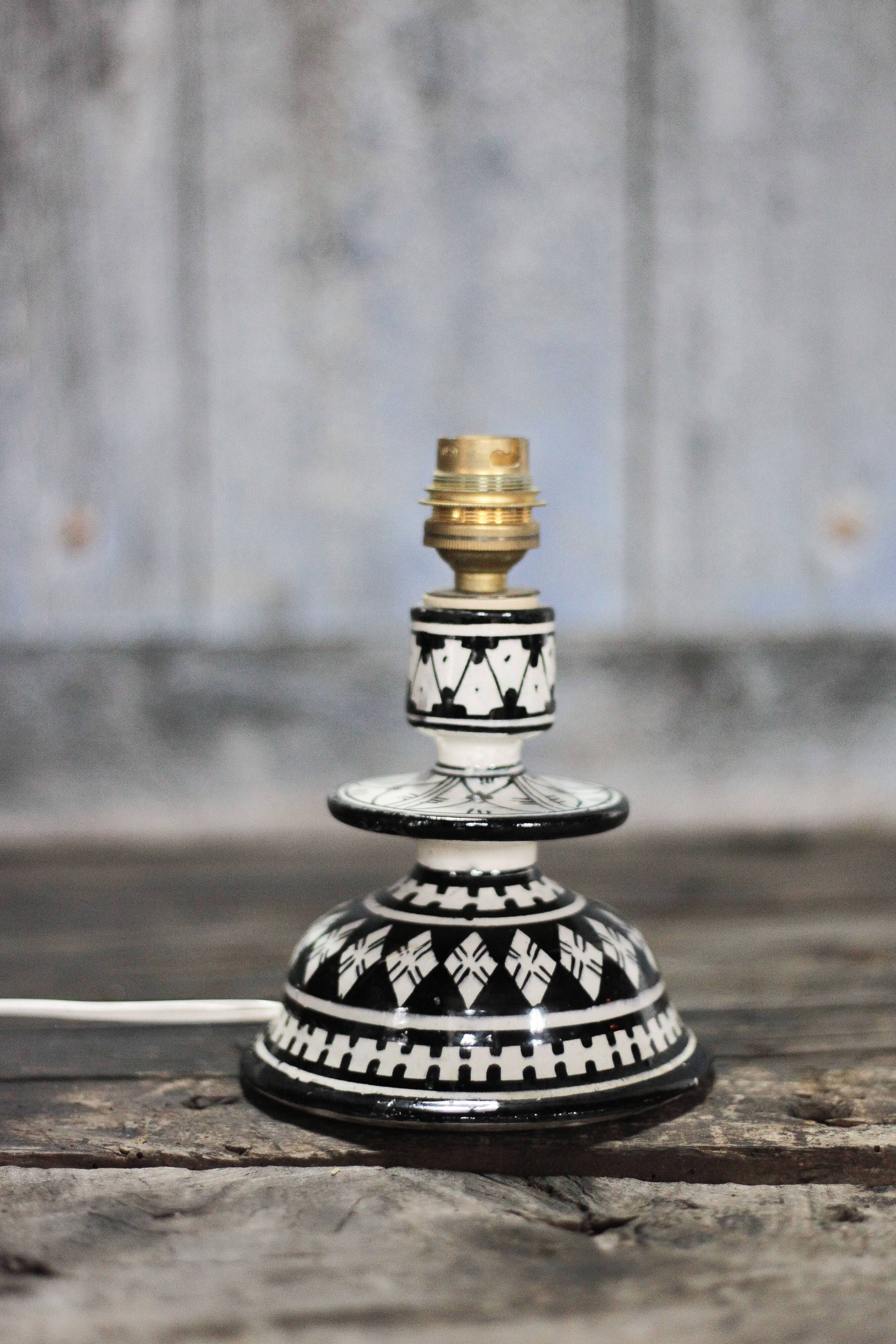 Moroccan glazed terracotta table lamp from Safi, ceramic bedside lamp.
