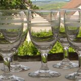 Set of 5 antique bistro glass water glasses.