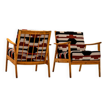 Pair of armchairs with bold geometric upholstery