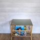 Porte-revue vintage en rotin, tablette vert sauge
