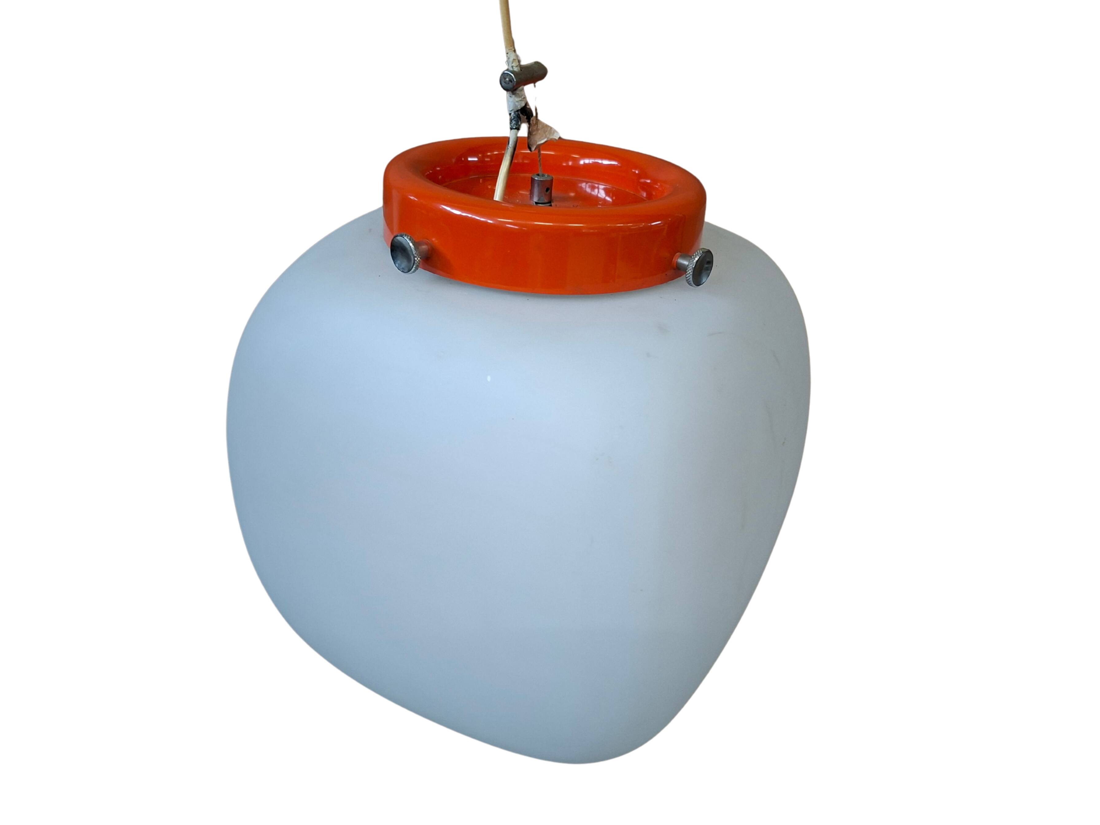 Lampada a Sospensione Vintage Space Age Anni '70 – Vetro Opalino e Arancion