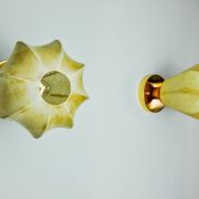 Pair of "cocoon" wall lights, resin and pine, Italy, 1970