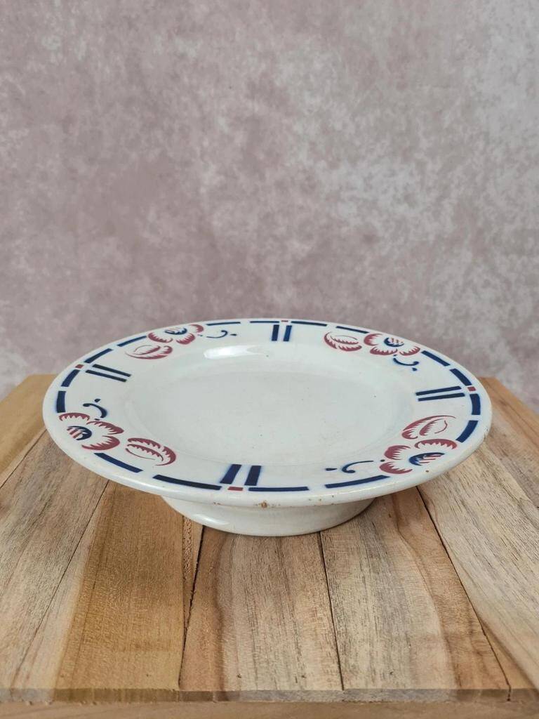 Antique Gien footed compote – Blue & red floral decoration
