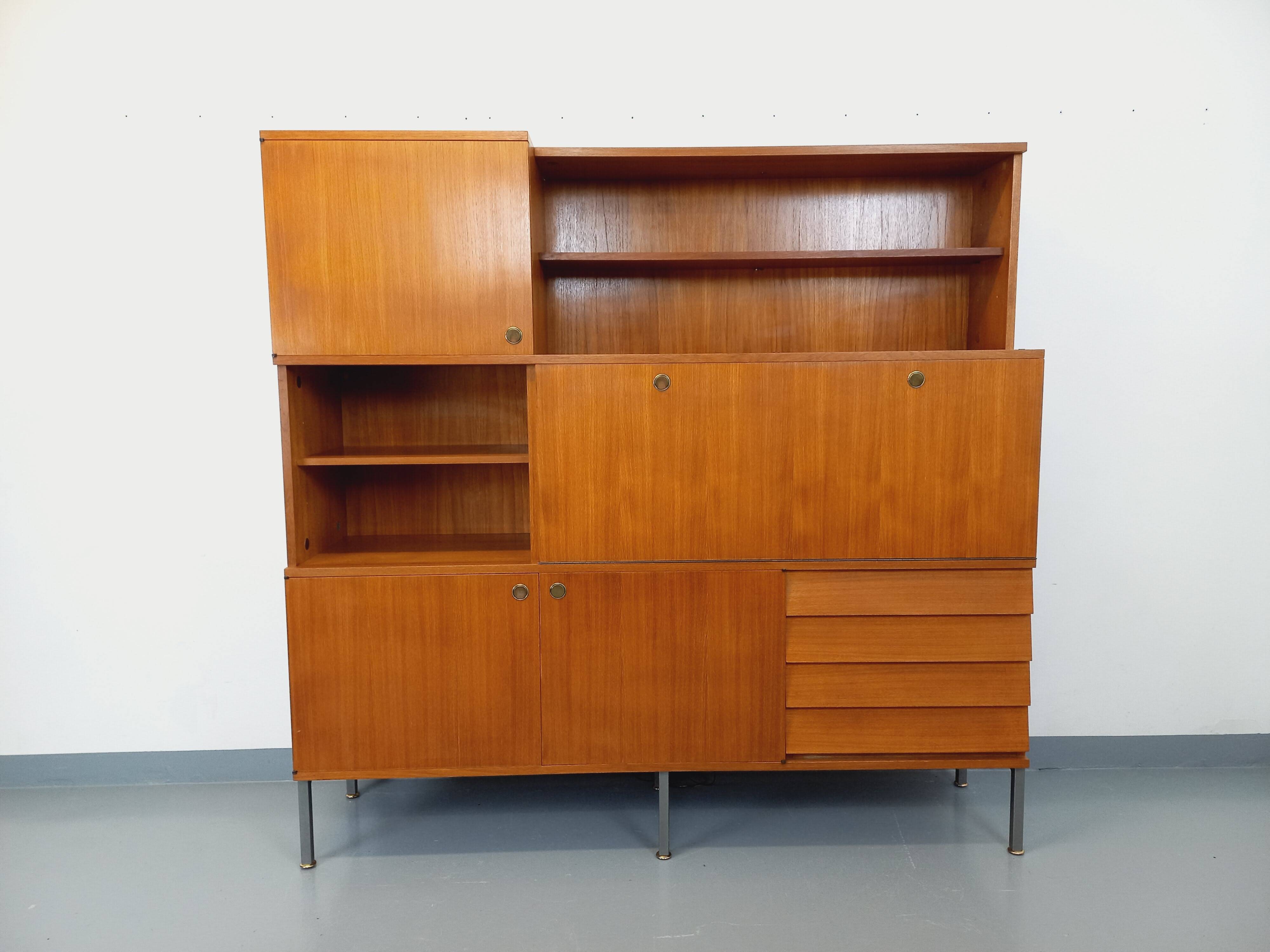Louis Paolozzi modernist teak bookcase and secretary storage unit