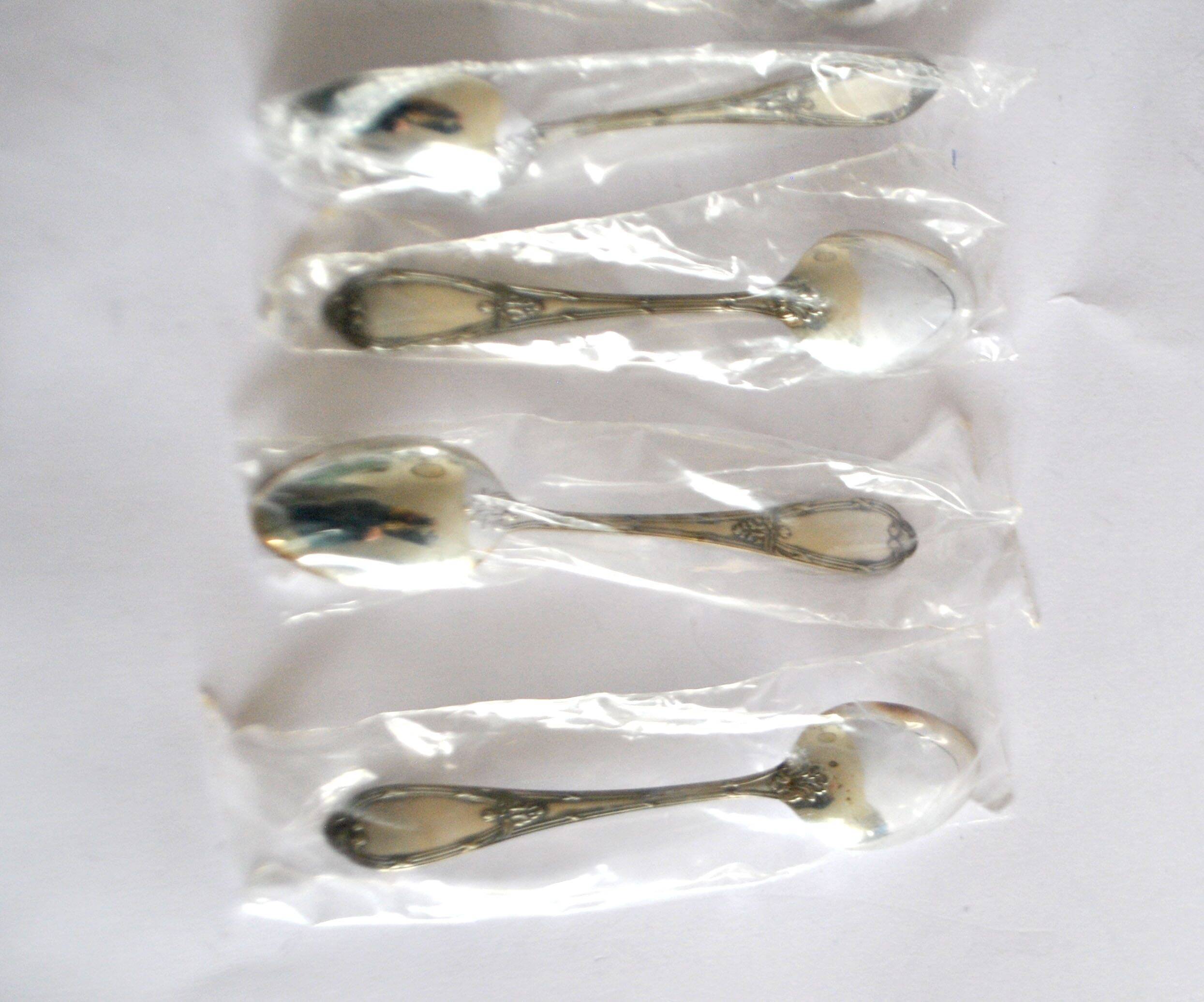 DEETJEN set of 6 silver-plated metal teaspoons or dessert spoons with crossed ribbons, new, 14.5 cm