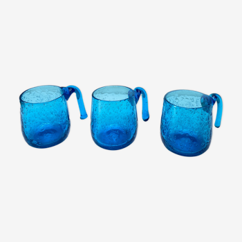 Set de 3 tasses en verre bullé bleu océan