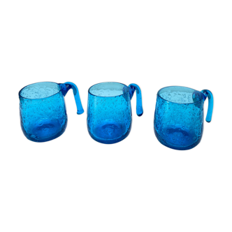 Set de 3 tasses en verre bullé bleu océan
