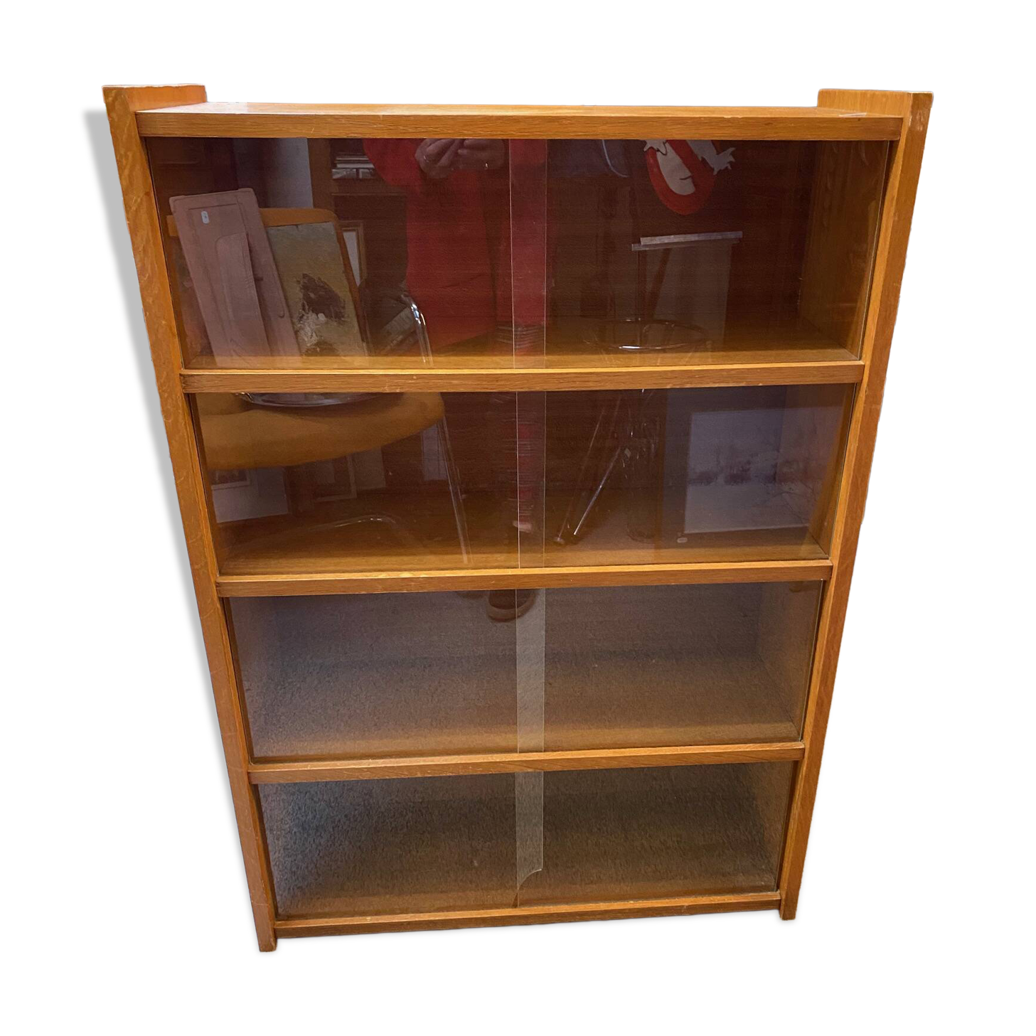 Bibus 1960s bookcase light oak with sliding glass