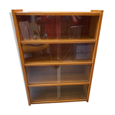 Bibus bibliotheque annees 60 chene clair avec vitres coulissantes