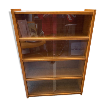 Bibus 1960s bookcase light oak with sliding glass