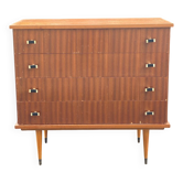 Commode scandinave 4 tiroirs vintage en bois avec pieds compas
