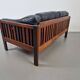 Mid-Century Modern Scandinavian Monte Carlo Sofa in Black Leather and Wood by Ingvar Stockum, 1965
