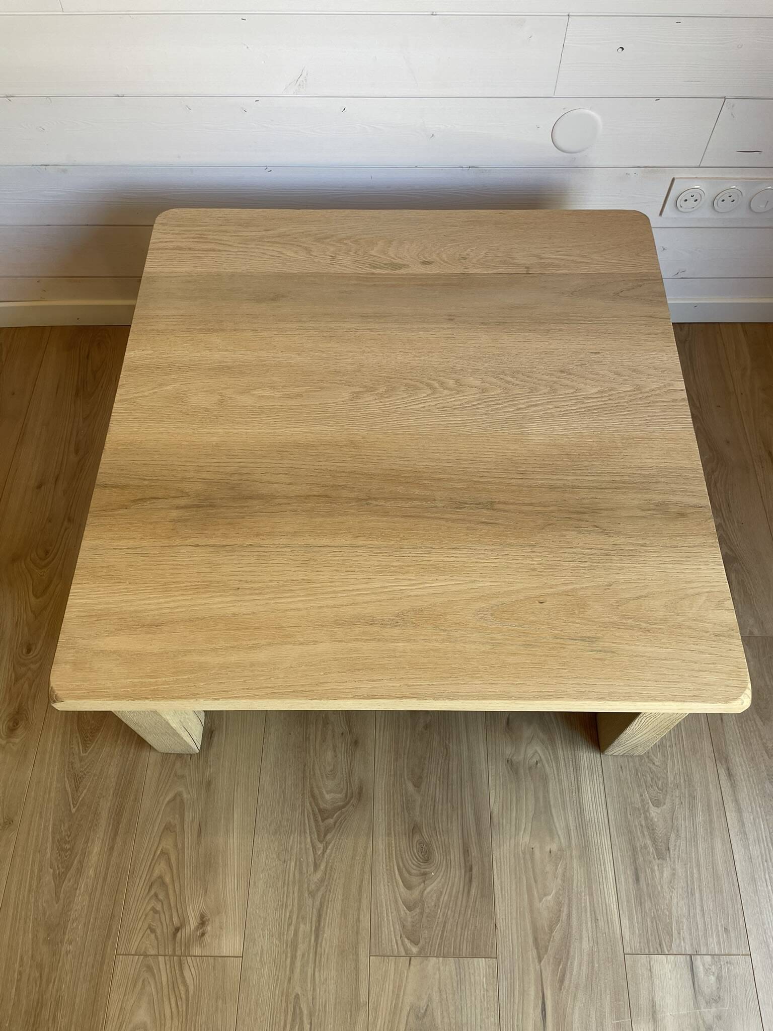 Large antique coffee table in sandblasted solid oak - Rustic chic style