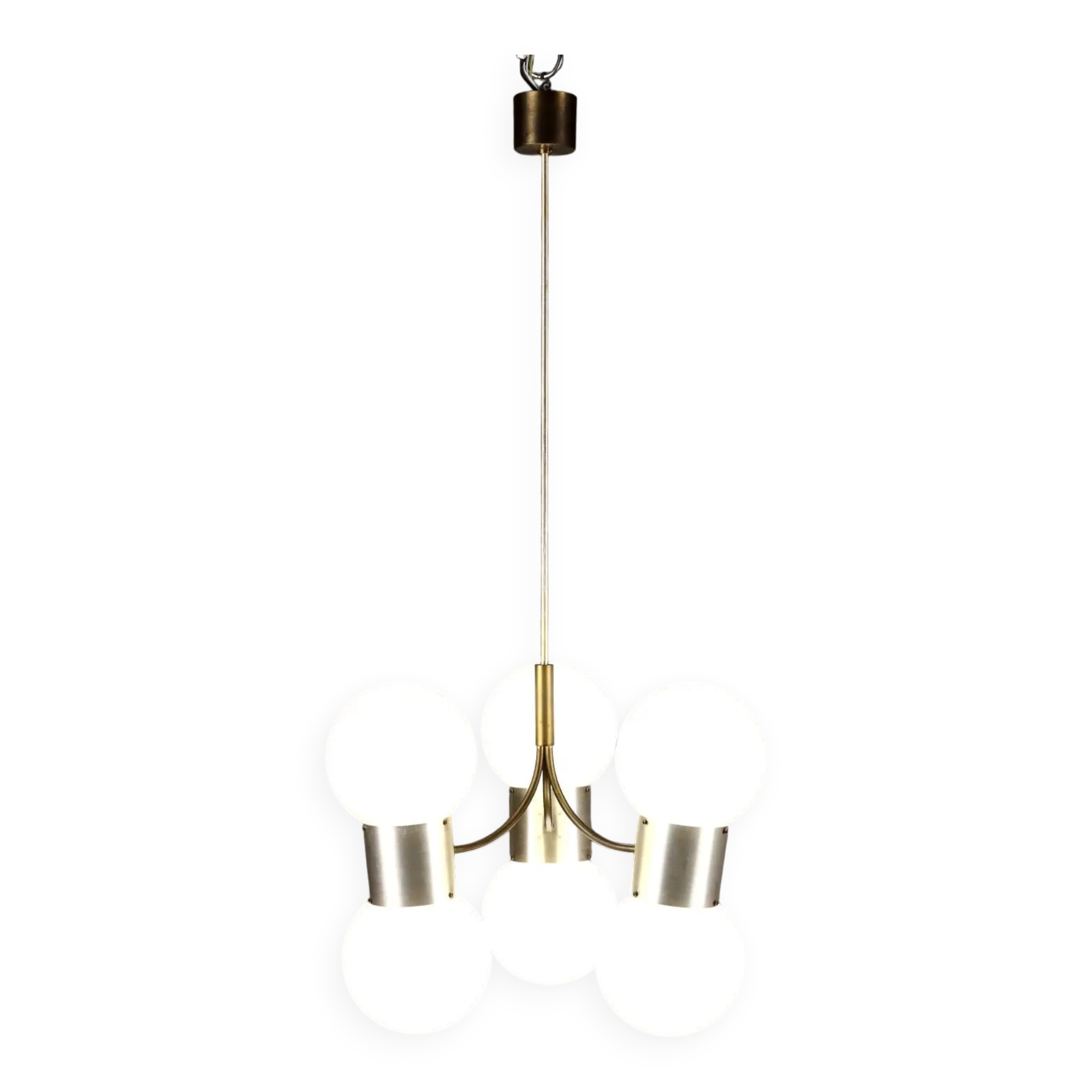 Vintage ceiling light in aluminium and glass, Italy, 1970s.