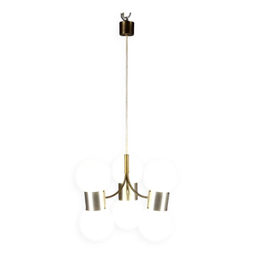 Suspension vintage en aluminium et verre, Italie, années 1970