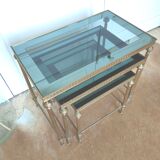 Gold and smoked mirror glass nesting tables