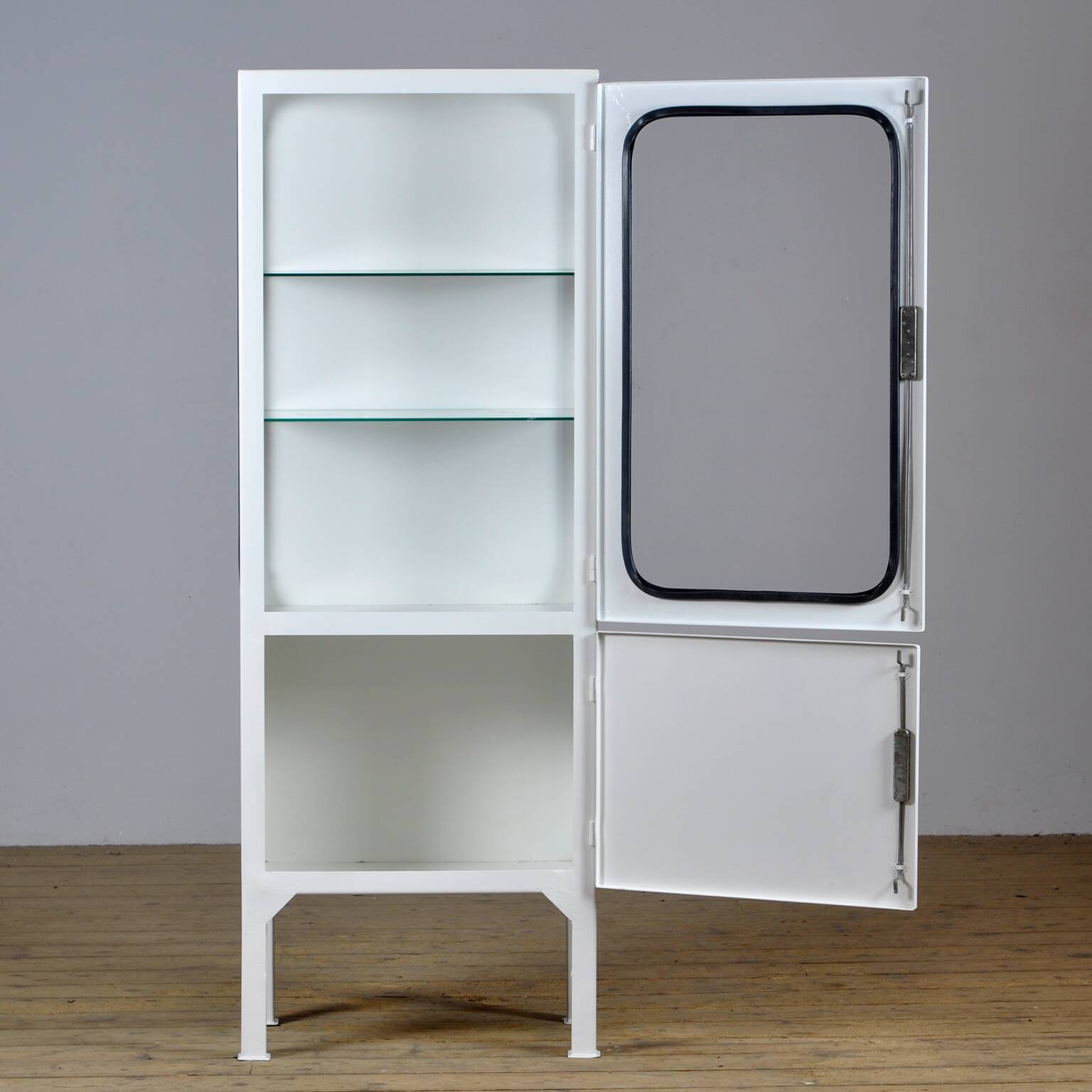 Restored vintage iron and glass medical cabinet, 1970s