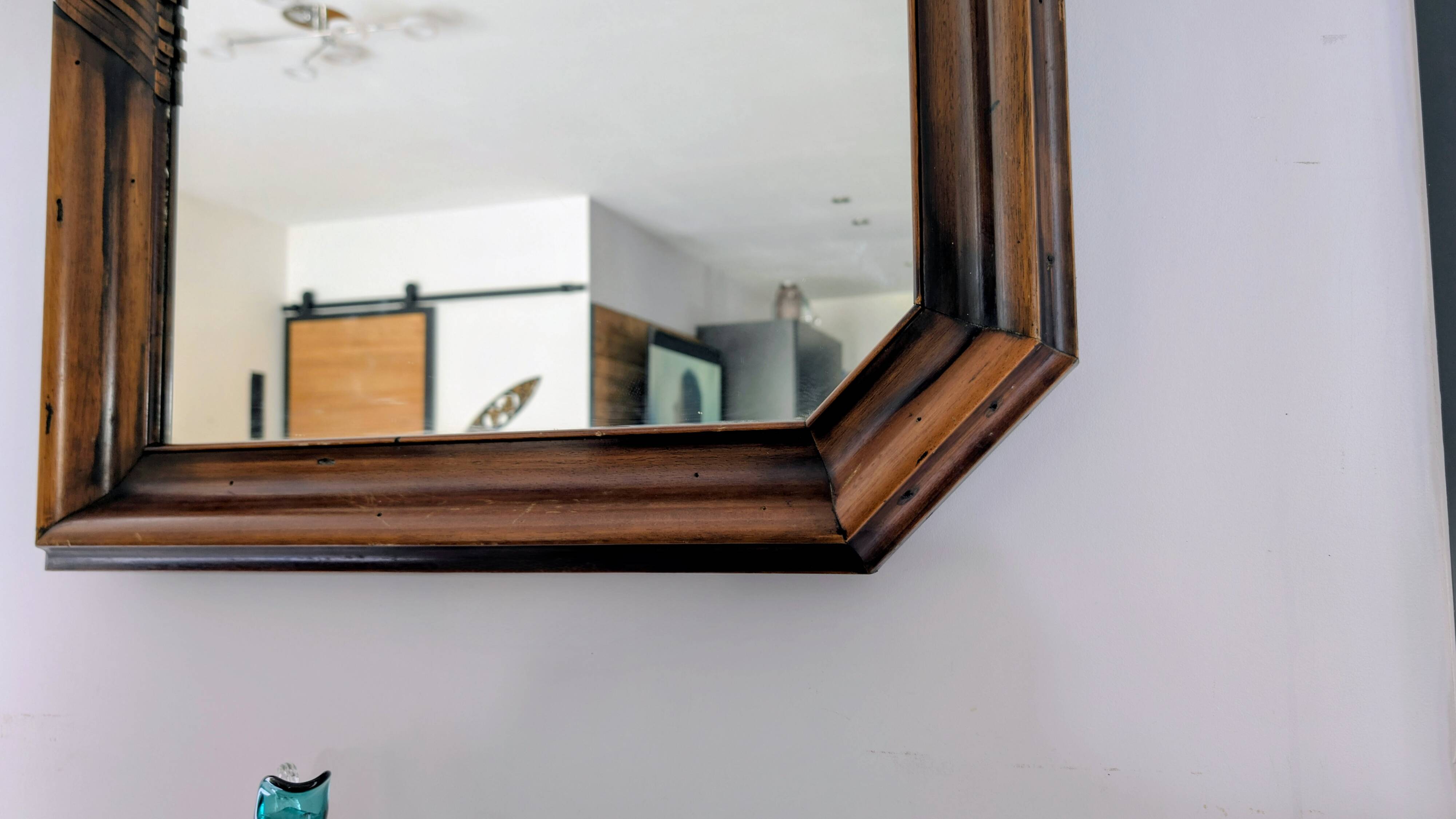 Large wooden wall mirror - wavy carving and natural patina