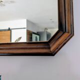 Large wooden wall mirror - wavy carving and natural patina