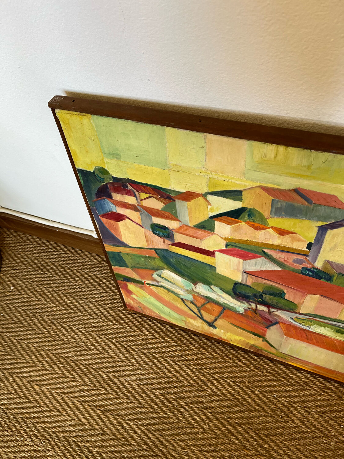 Contemporary painting cubist landscape on canvas