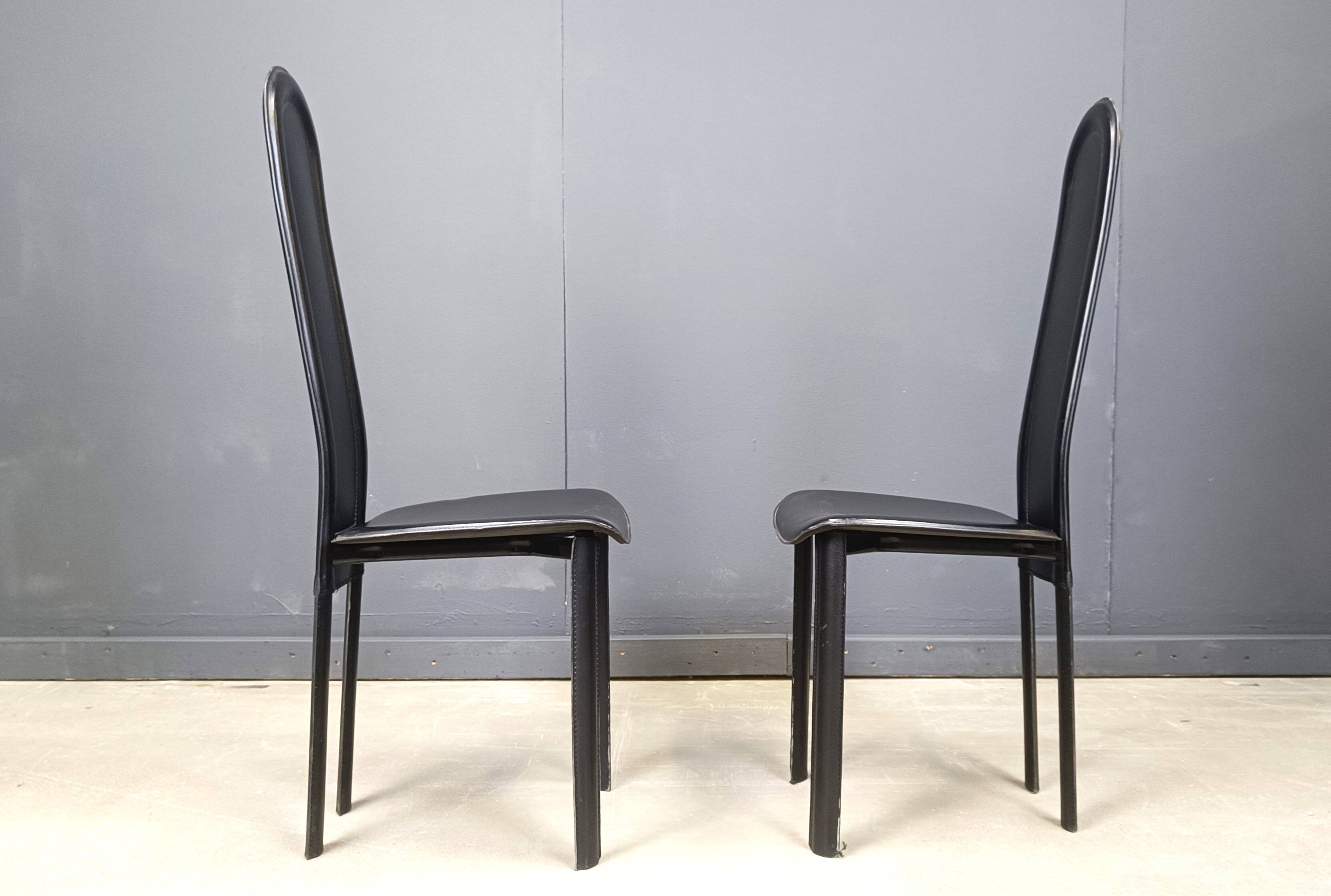 Set of 6 high back leather dining chairs, 1980s