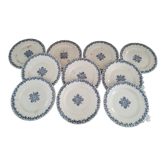 Lot de 10 assiettes plates en terre de fer s&g modèle grec bleu 19e siècle