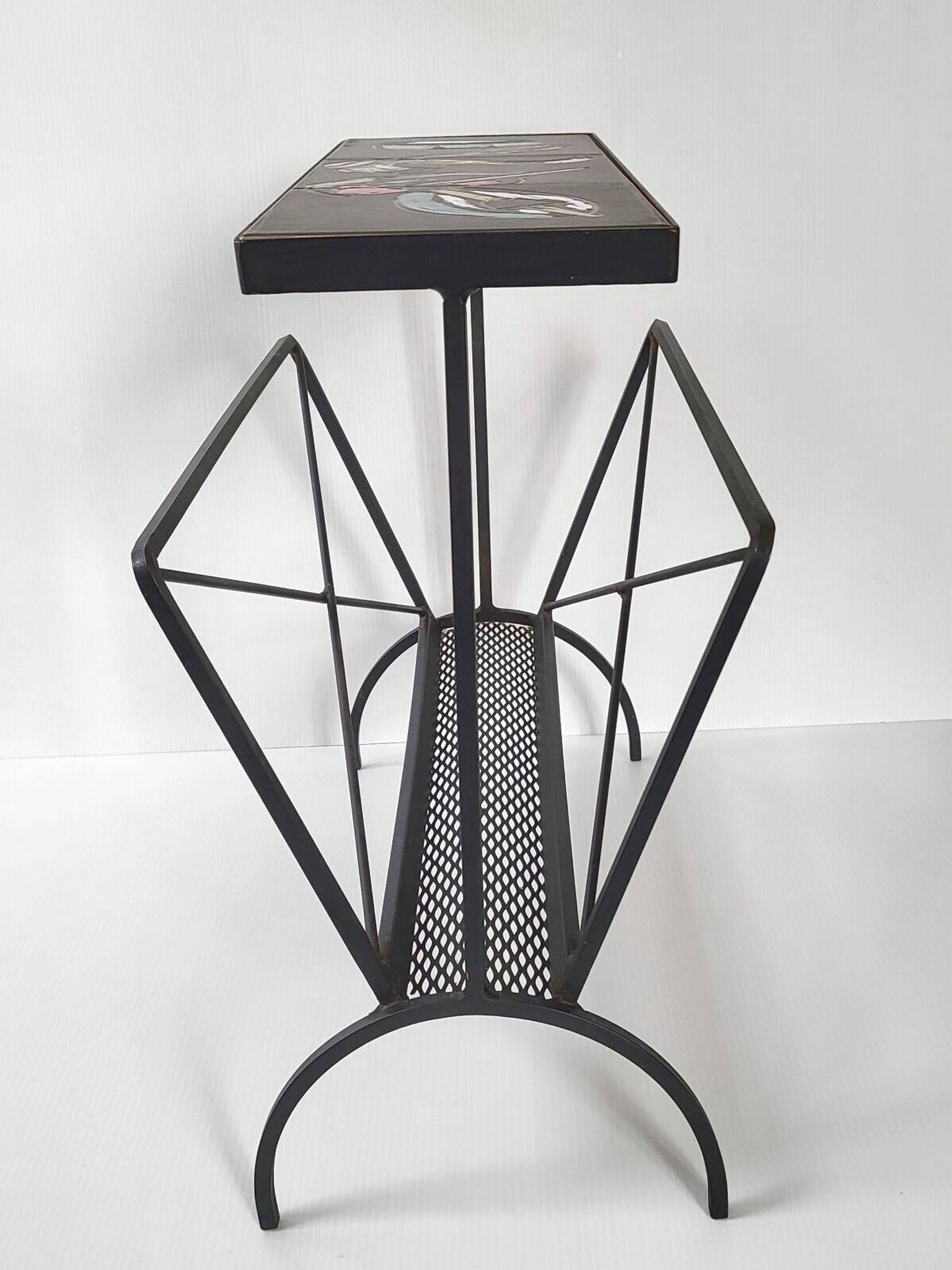 Vintage 1950s side table magazine rack ceramic & steel 50s 1950s music