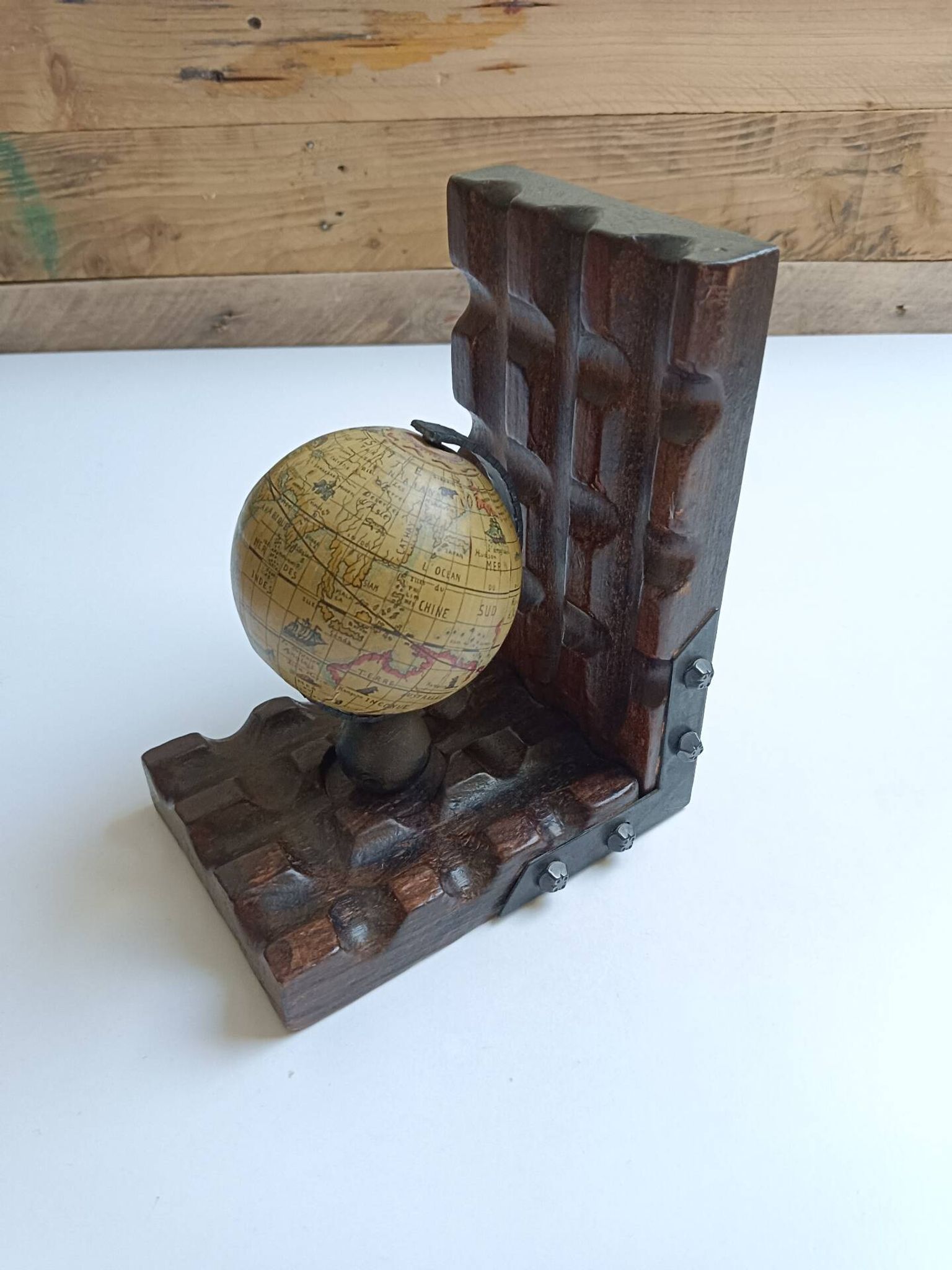 Serre-livres en bois massif globe terrestre mappe monde