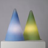 2 lampes SCE Teepee grand modèle Habitat en verre dépoli bleu et vert